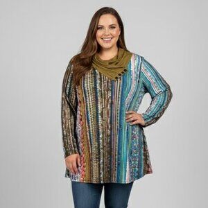 Multicolor Striped Cowl Neck Top